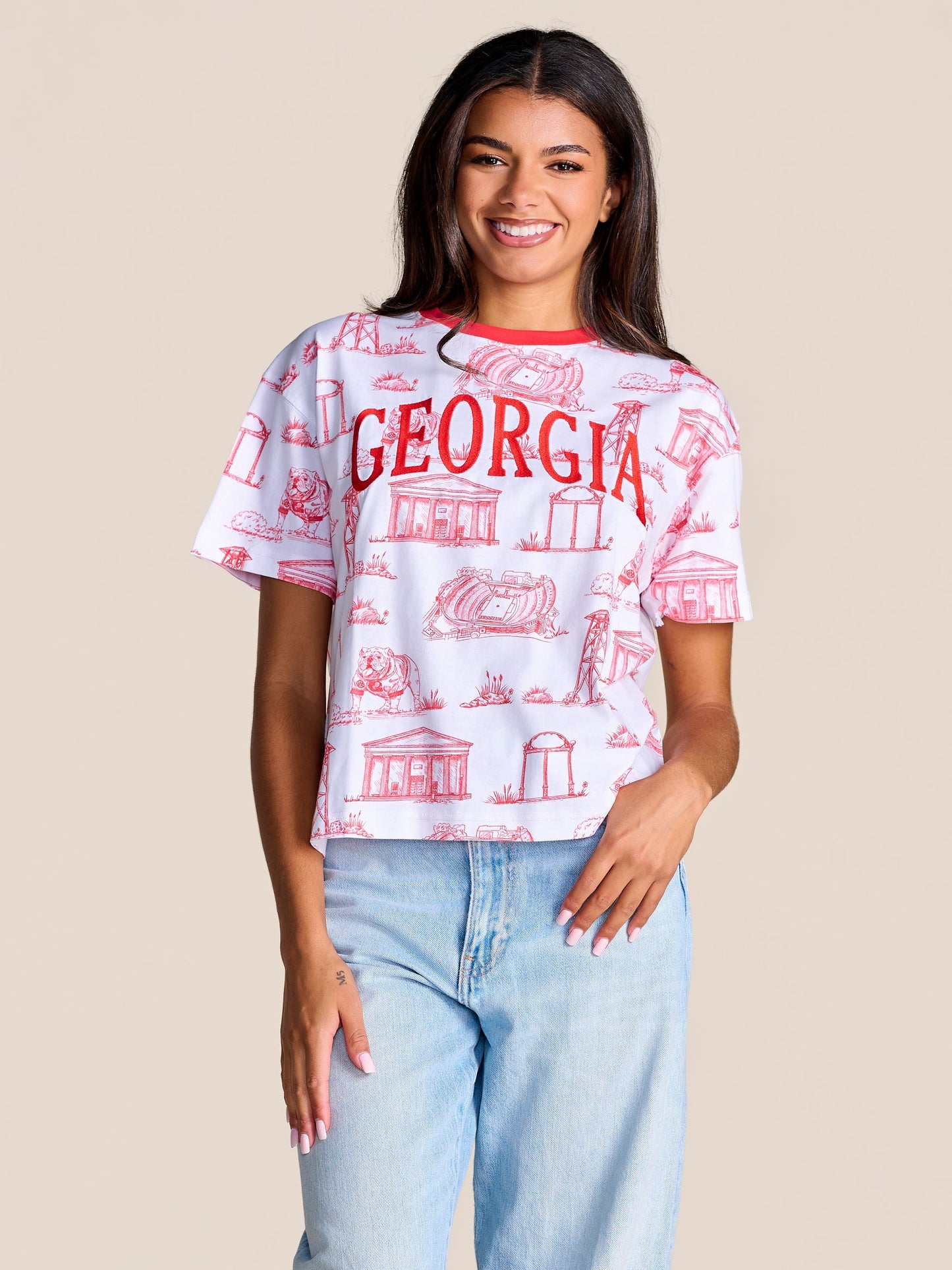 The Team Toile Embroidered Tee Georgia licensed