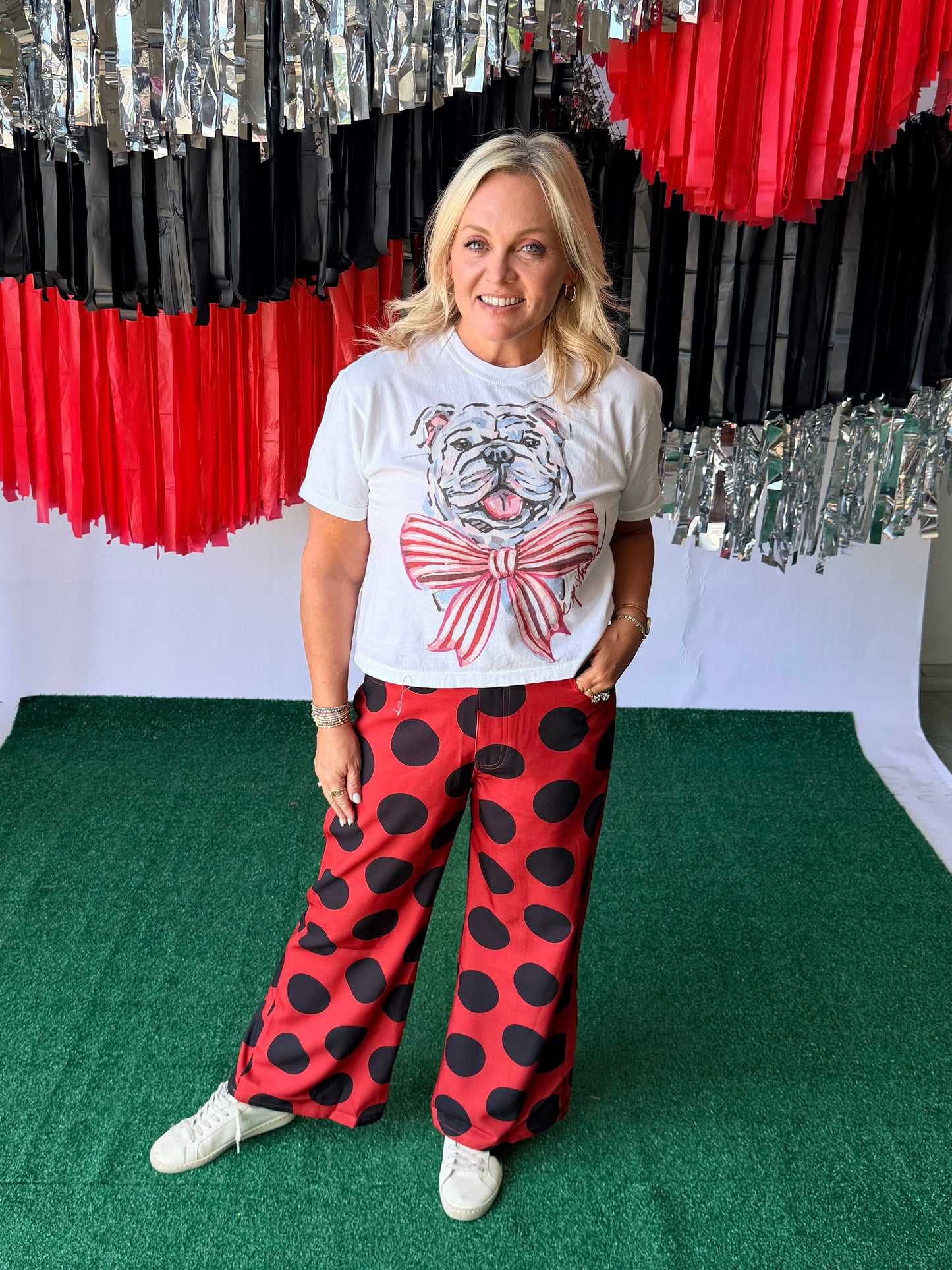 Black and red polka dot pants