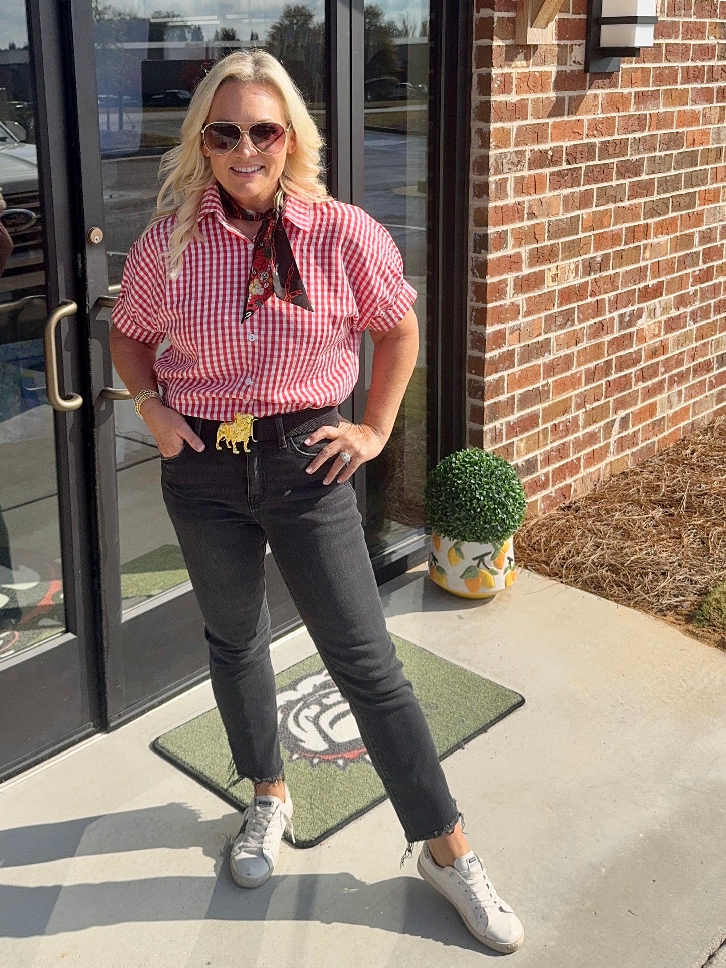 Gingham collection red and white checked shirt up to size 2XL!