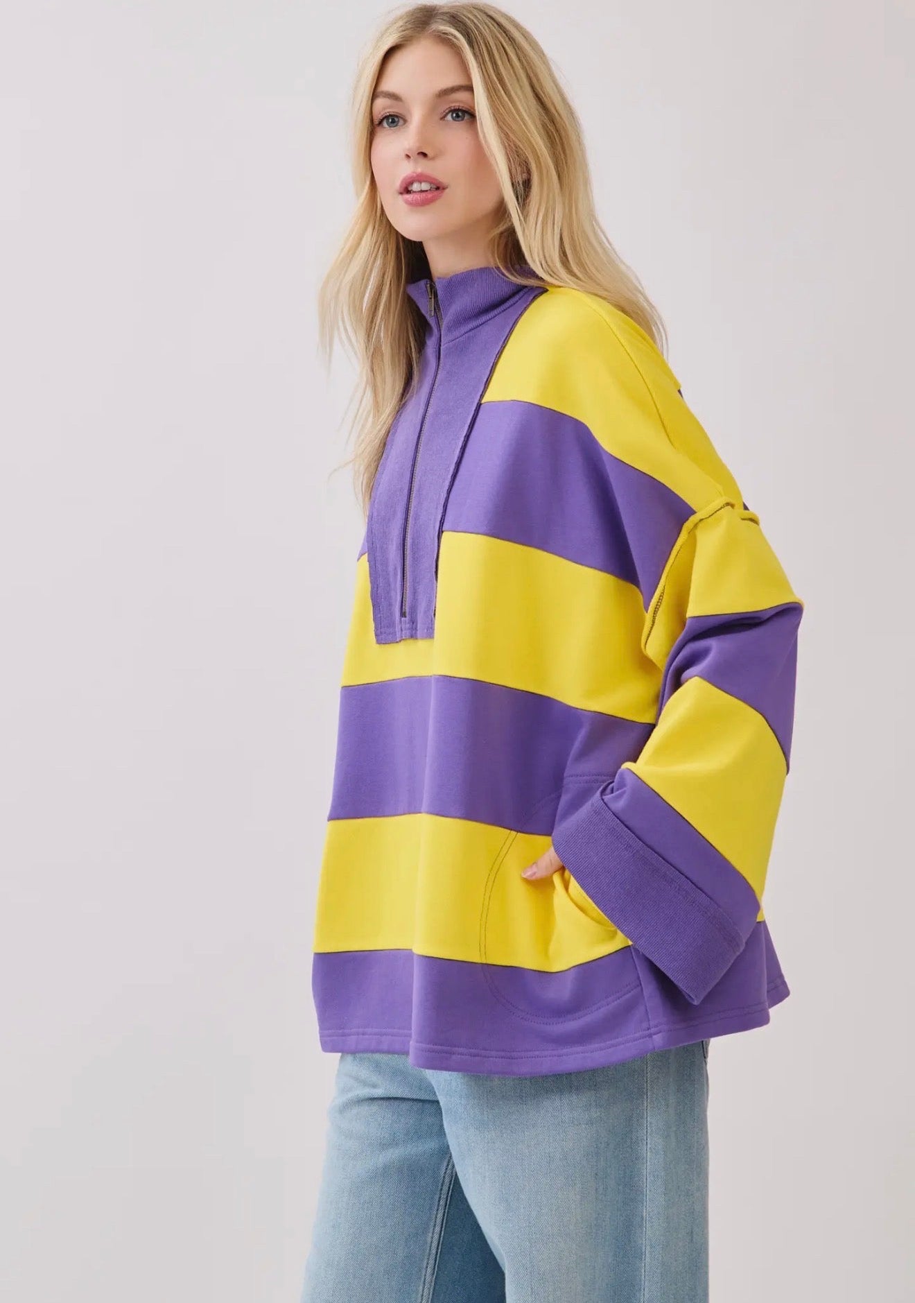 Varsity pullover yellow and purple