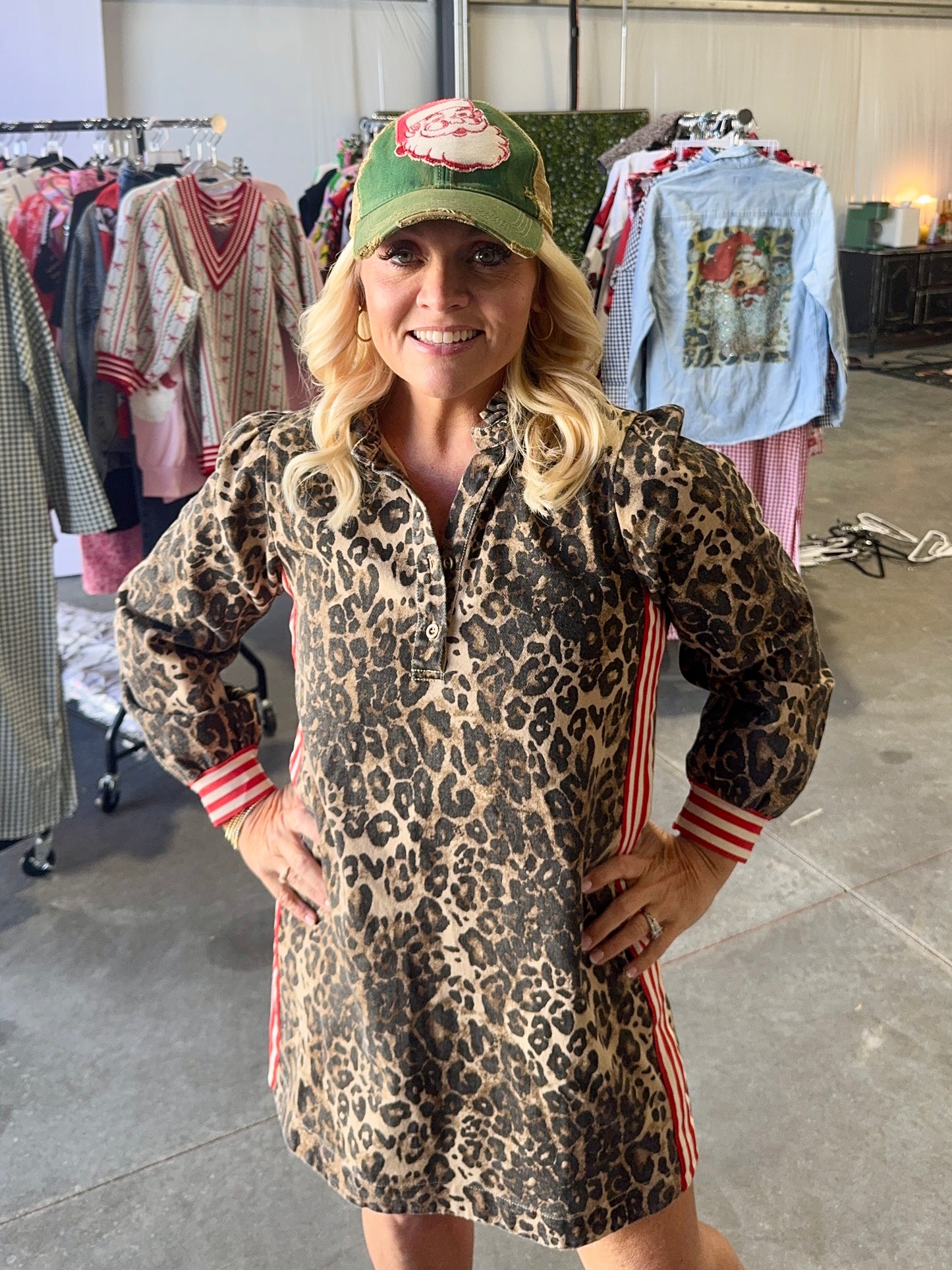 Leopard dress with stipe detail