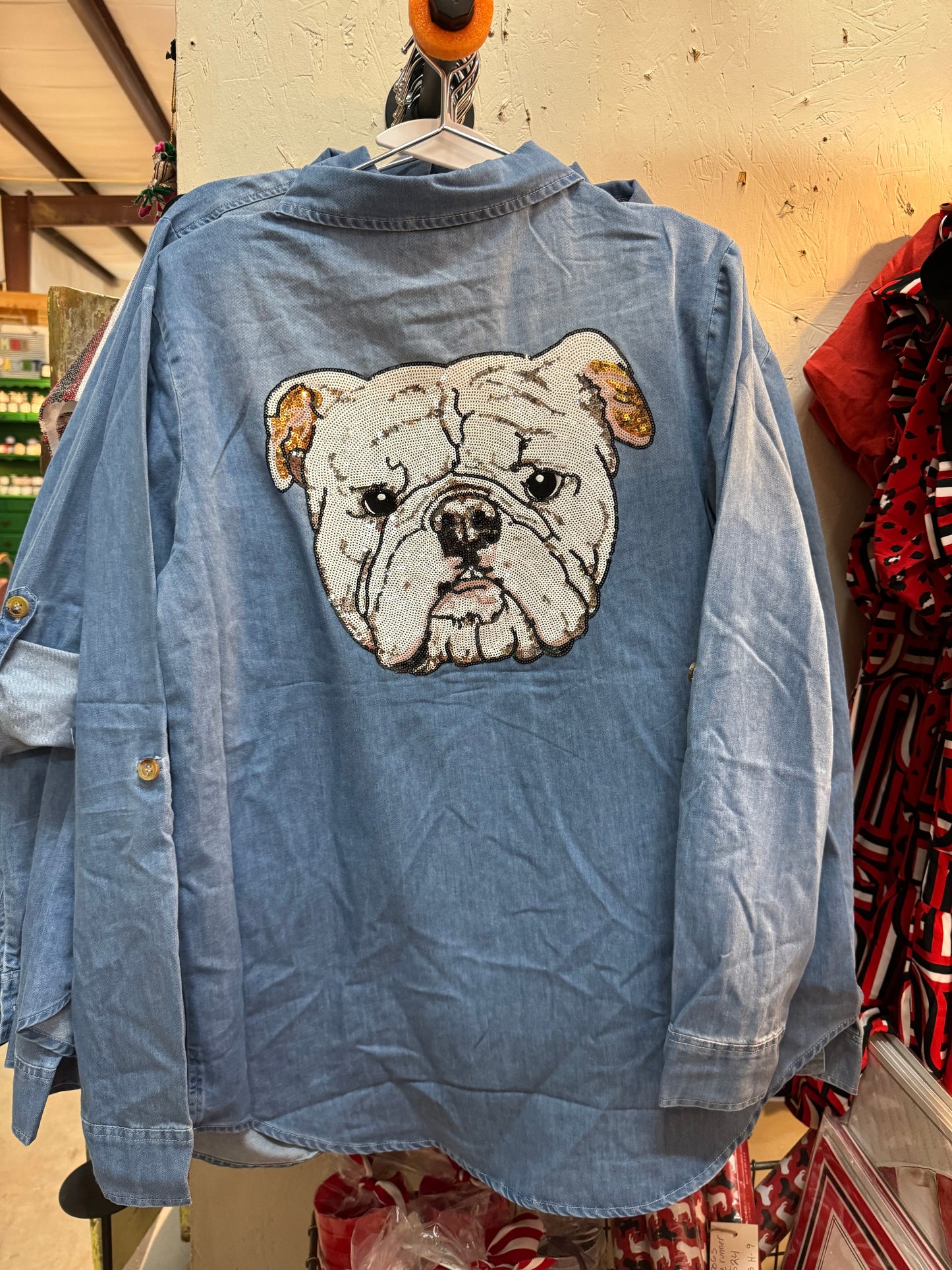 Denim shirt sequin dog - marked these down this week only!