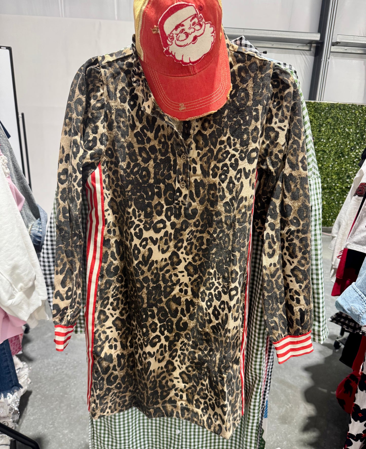 Leopard dress with stipe detail