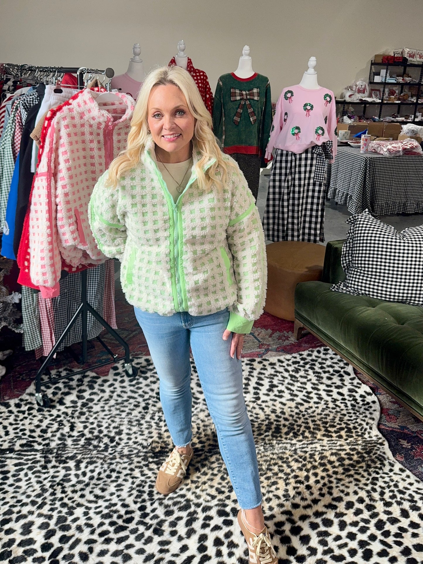 Green checkered Sherpa jacket