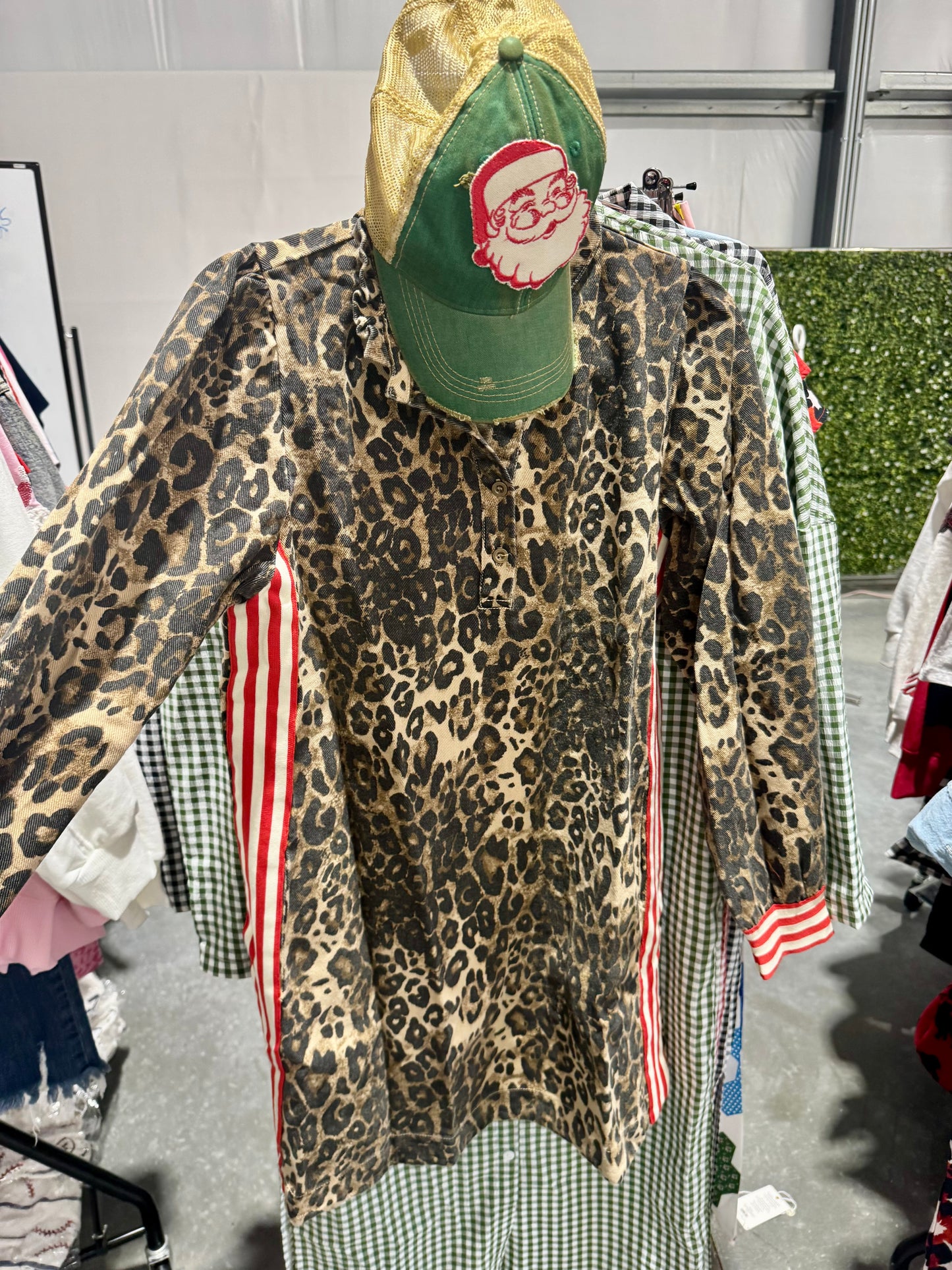 Leopard dress with stipe detail