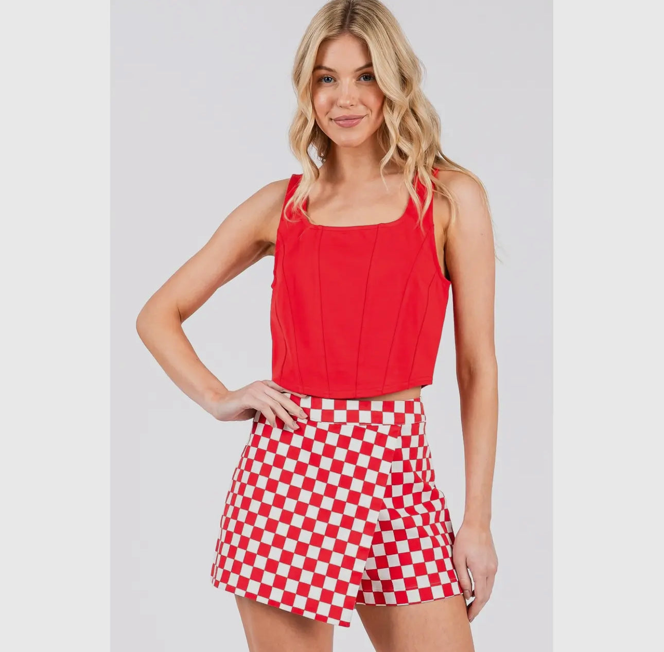 Game day checkered skort red and white