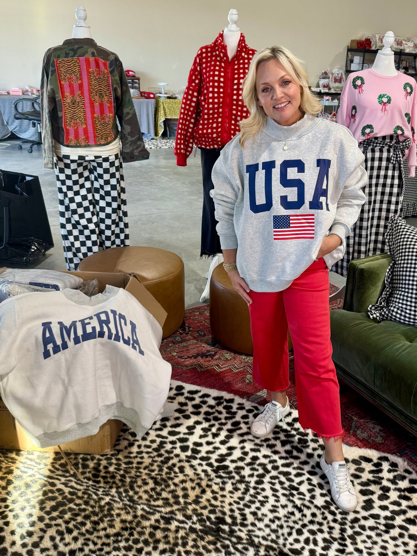 USA 🇺🇸 America reversible mock neck oversized gray