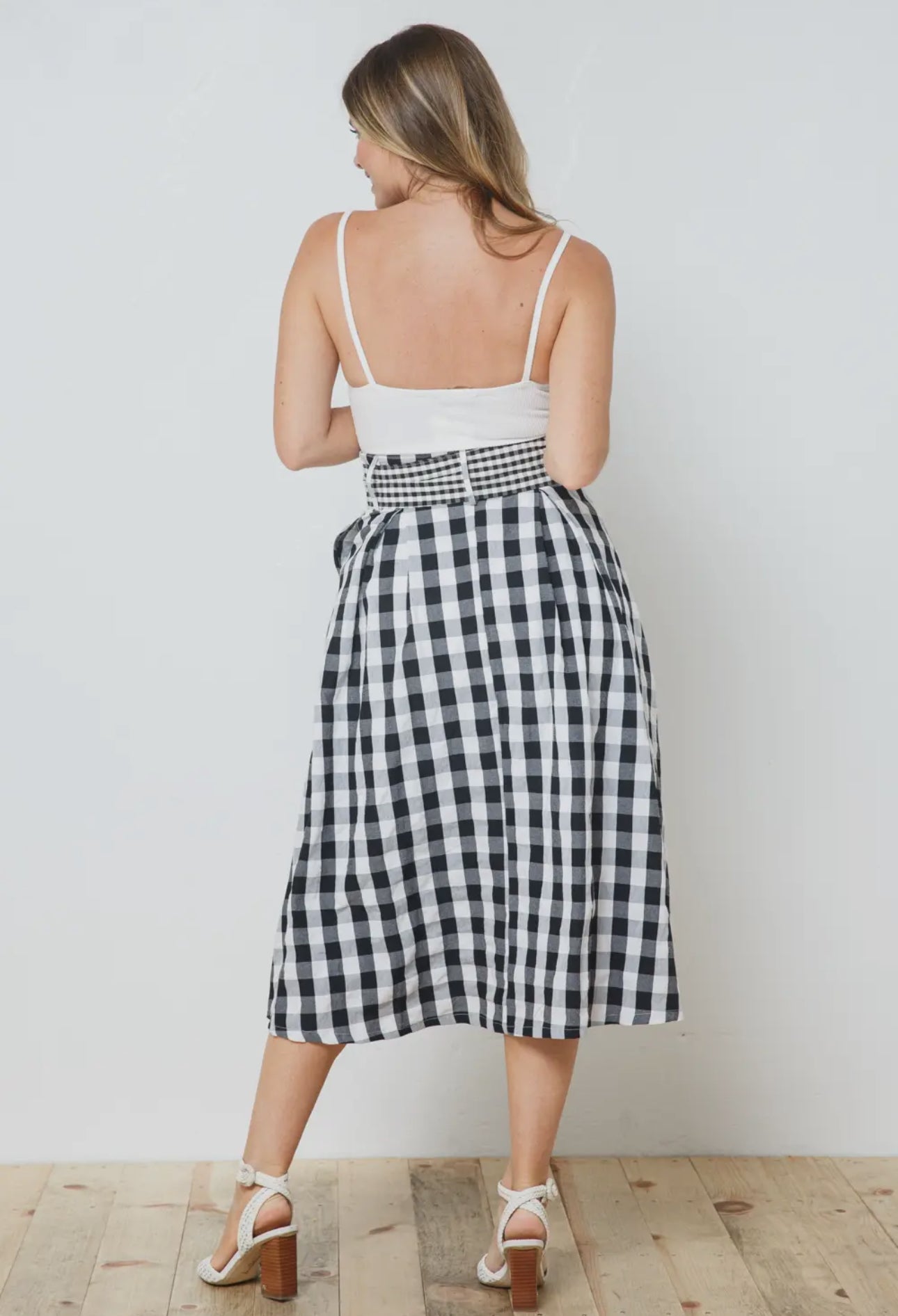 Black and white gingham skirt with tie