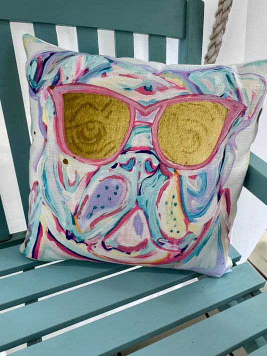18x18 inch watercolor bulldog pillow