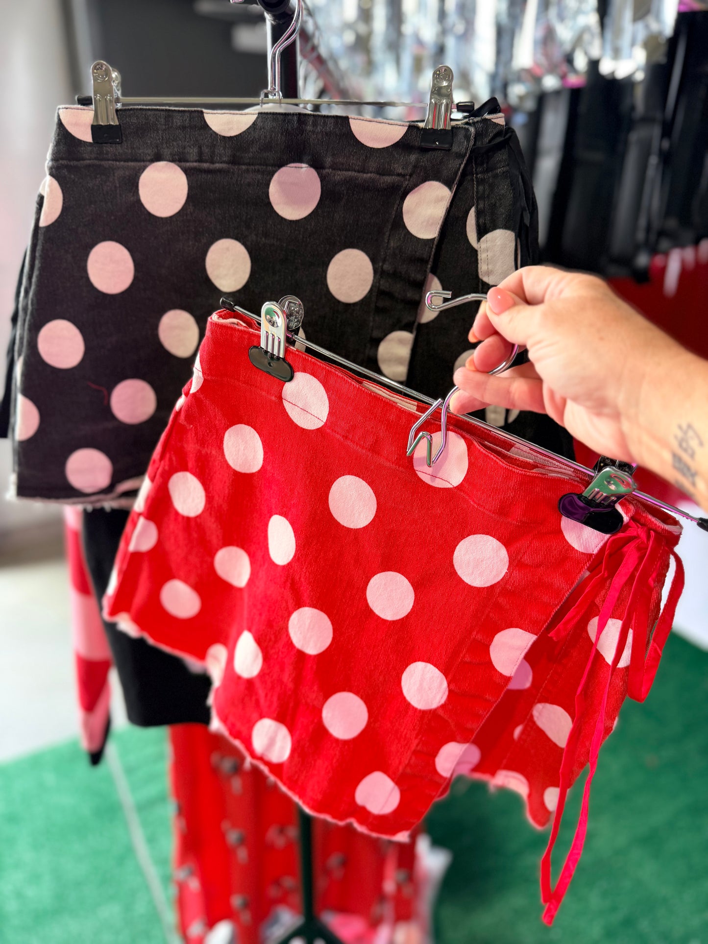 Game day Polka dot overlay wrap front skort red
