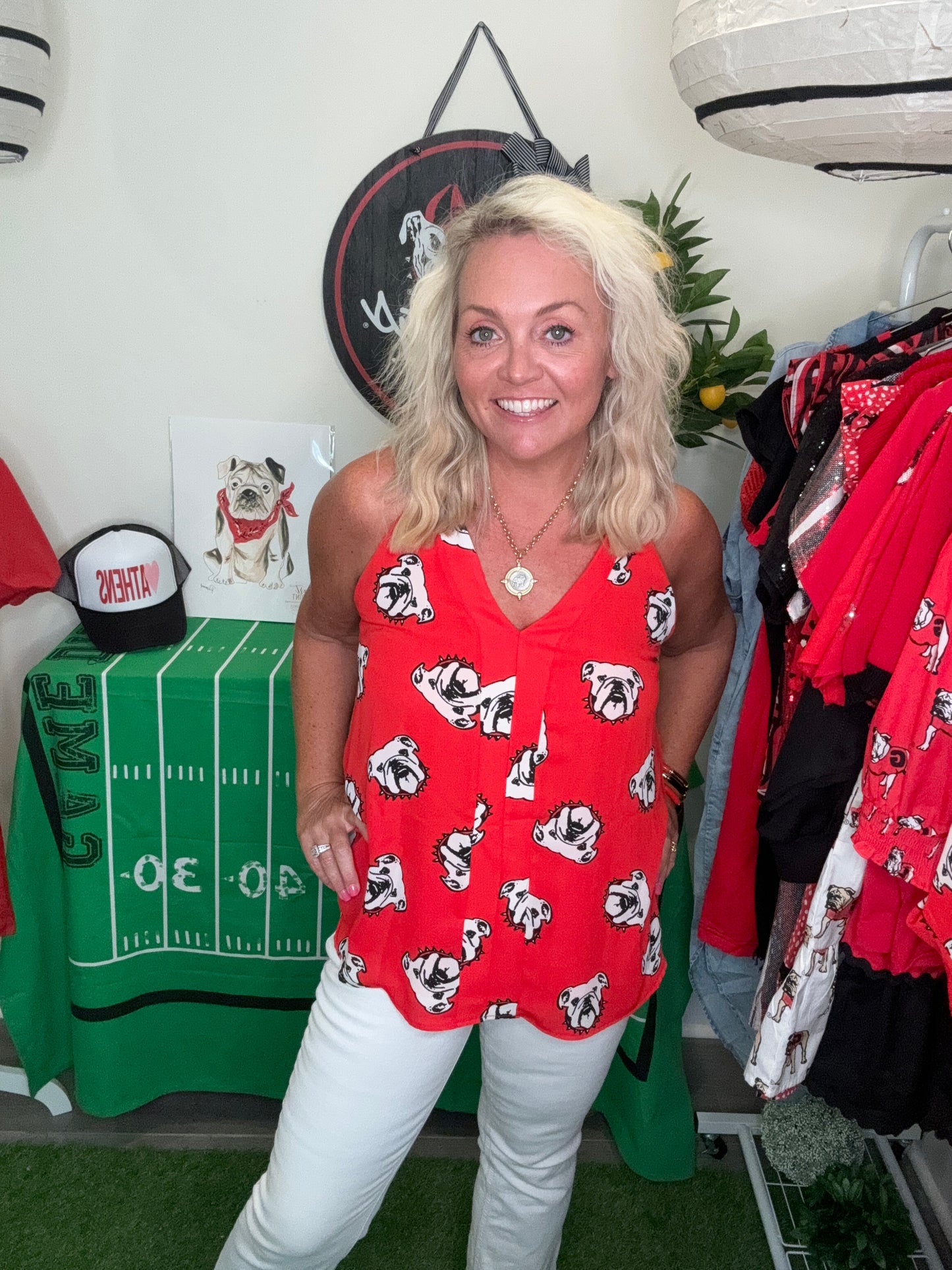 Tank red flowy oversized with bulldogs