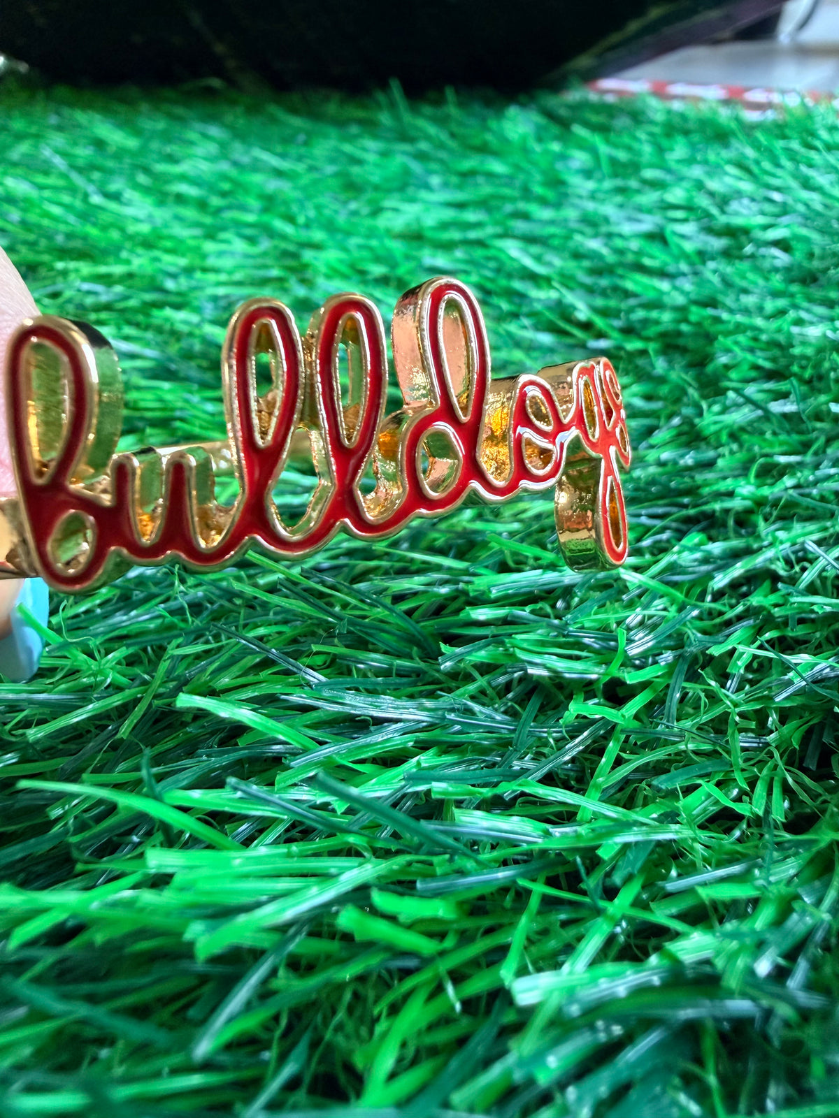 Bulldog cursive enamel hinge bangle