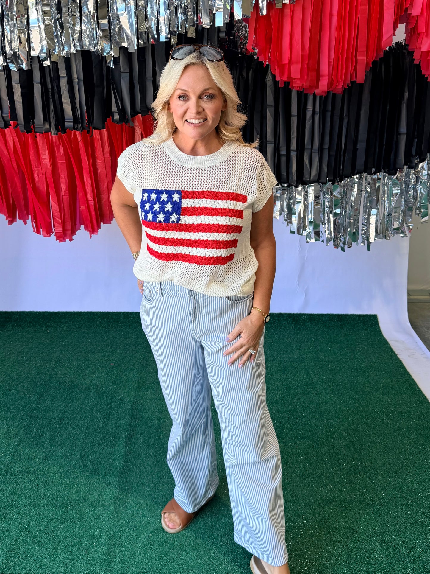 Knit 4th of July light weight knit top