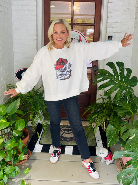 Oversized Sweatshirt scuba active wear top with licensed bulldog sequin up to 2X