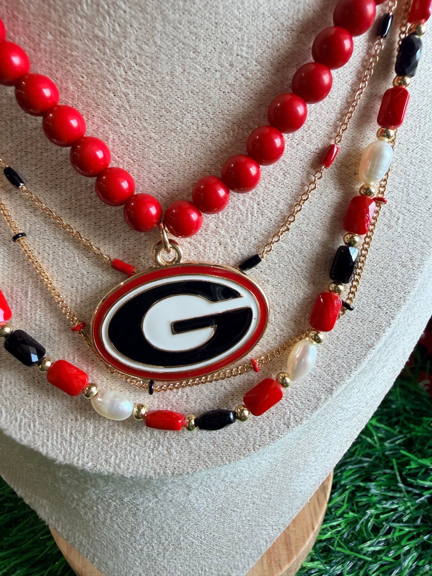 Necklace red beaded UGA licensed