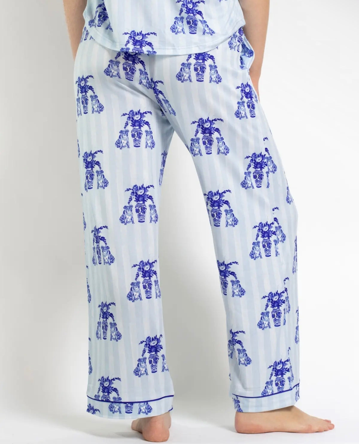 chinoiserie pajamas!  bulldogs blue pants