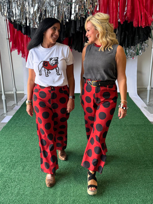 Black and red polka dot pants