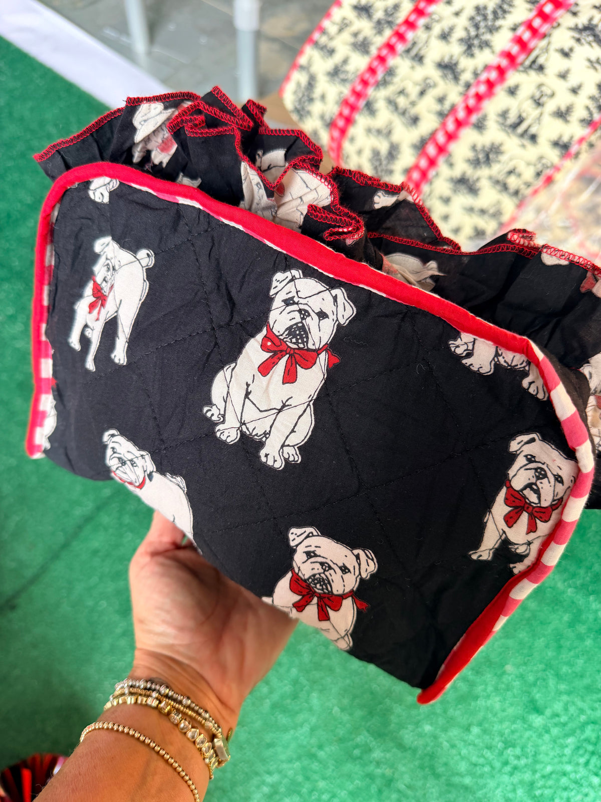 Exclusive bulldog cosmetic bag with ruffle