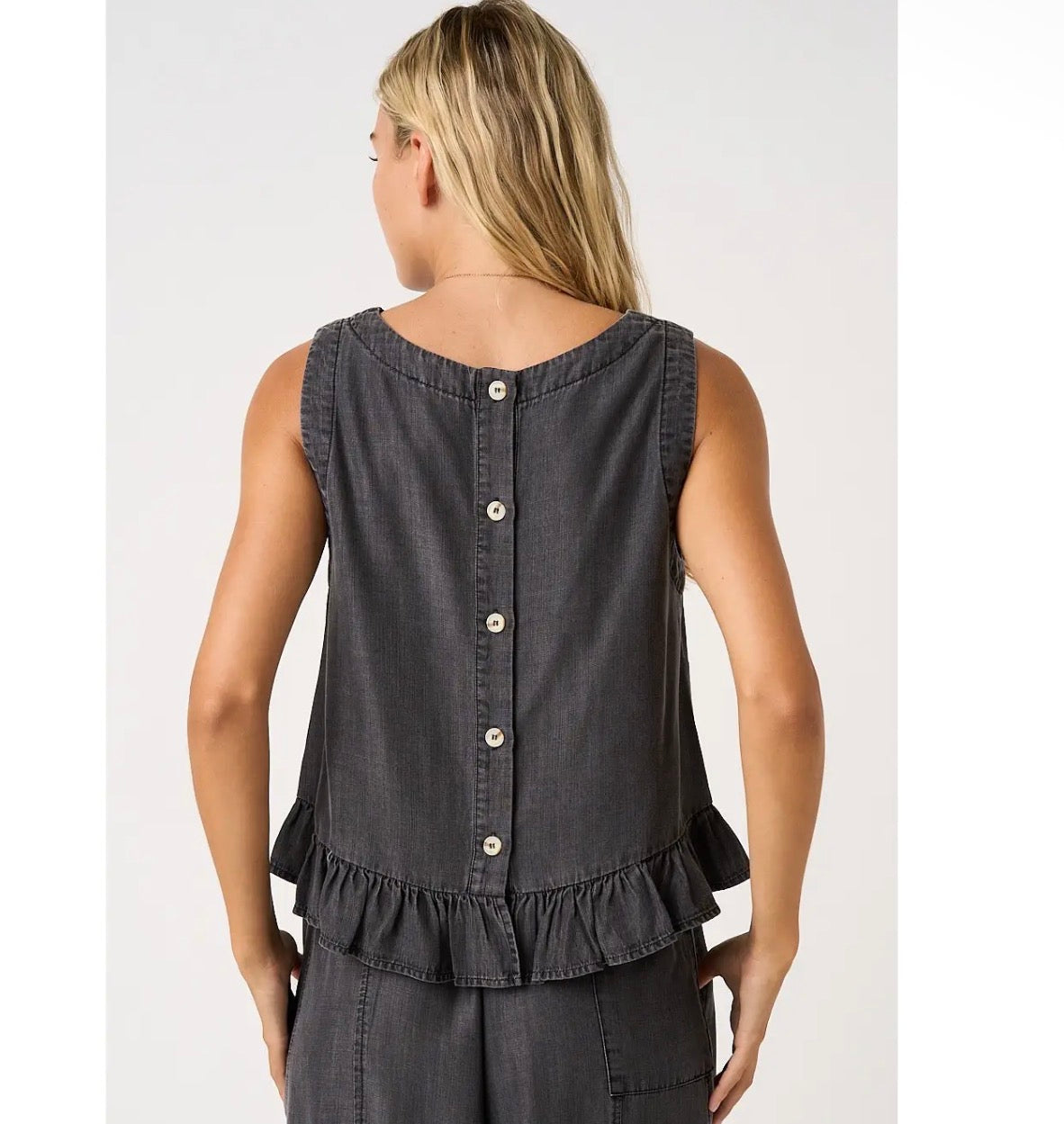Black charcoal sleeveless button back top
