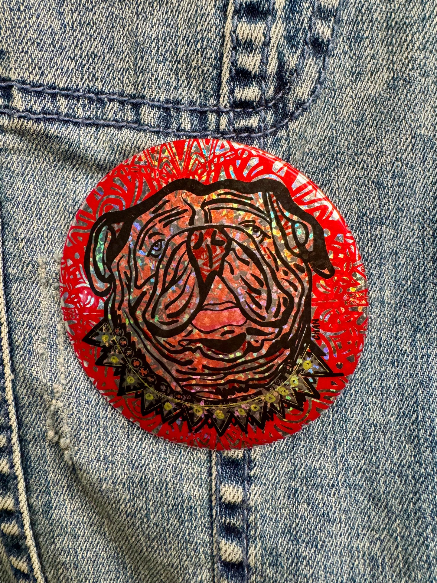 Chan art sparkly bulldog game day pin large