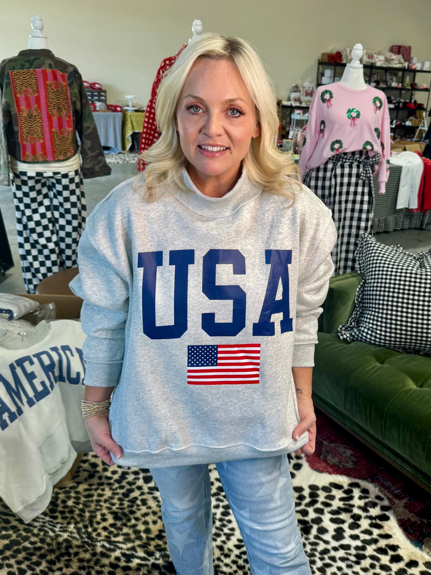 USA 🇺🇸 America reversible mock neck oversized gray