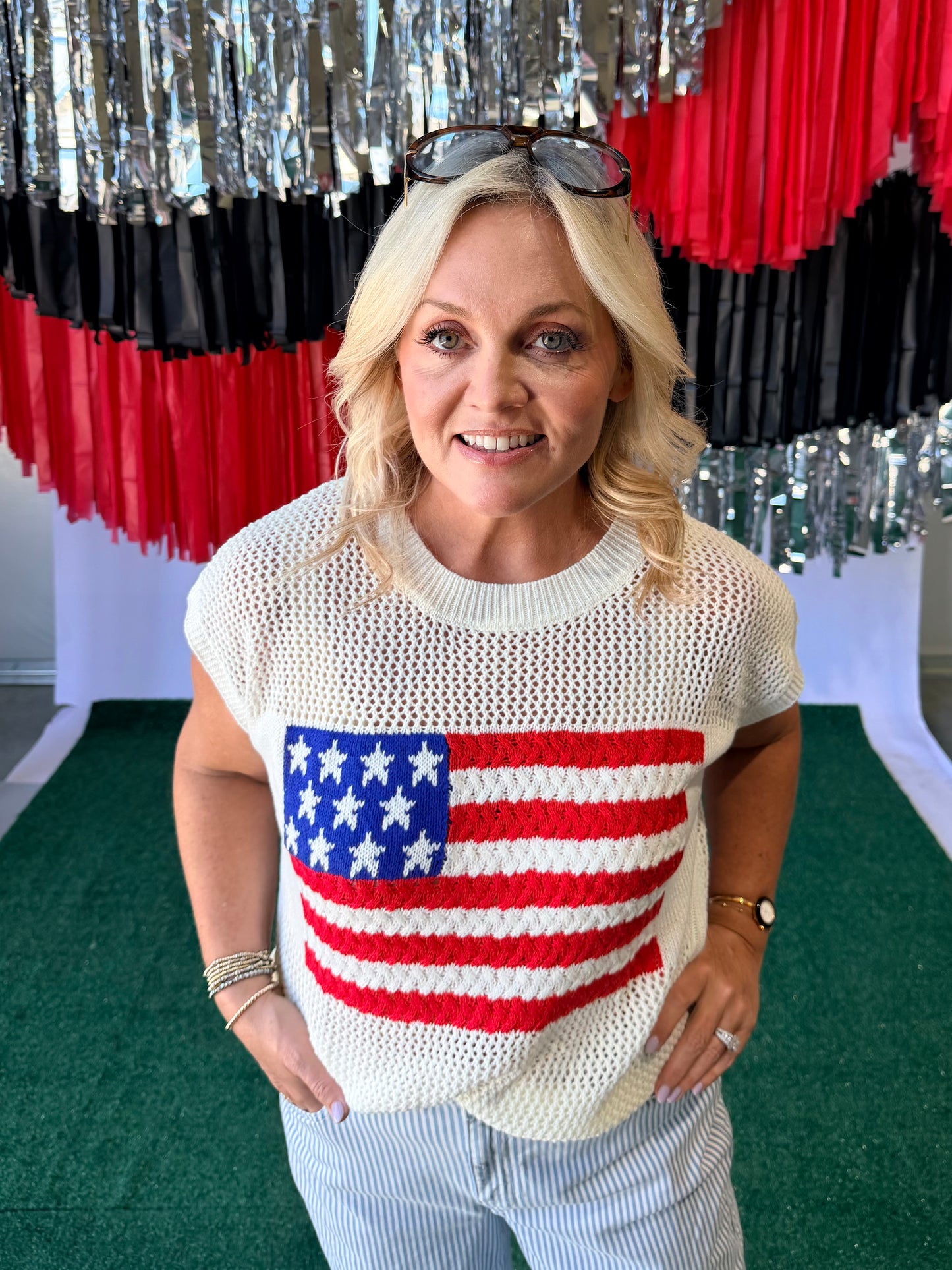 Knit 4th of July light weight knit top