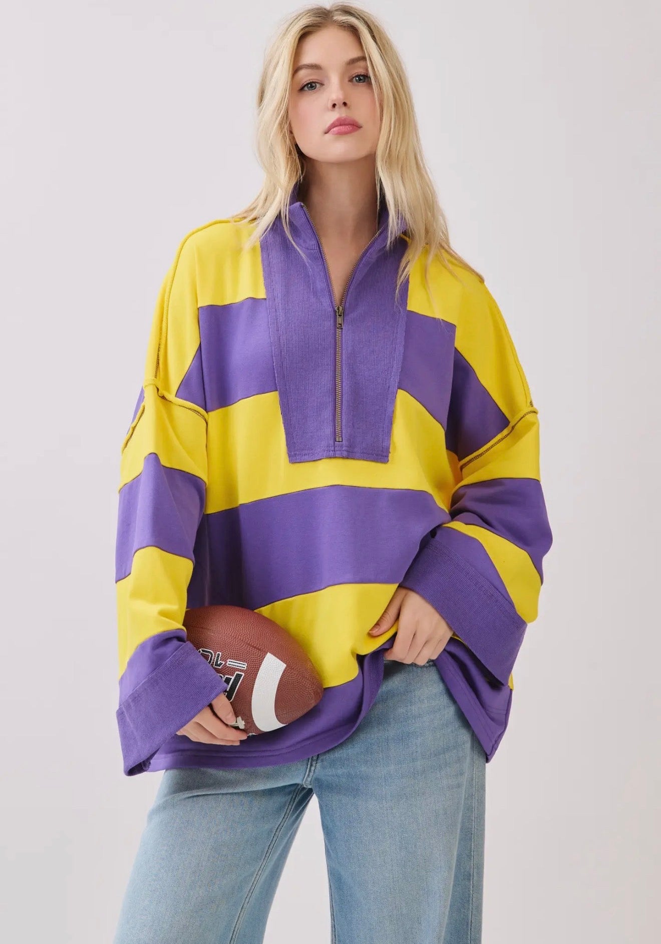 Varsity pullover yellow and purple