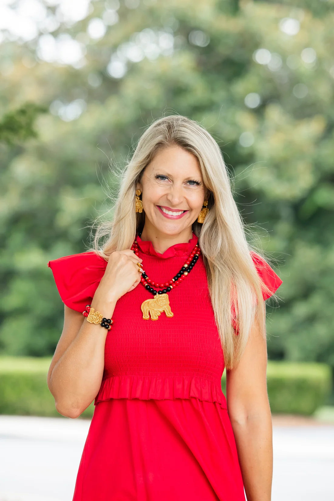 Handmade gold bulldog double strand necklace