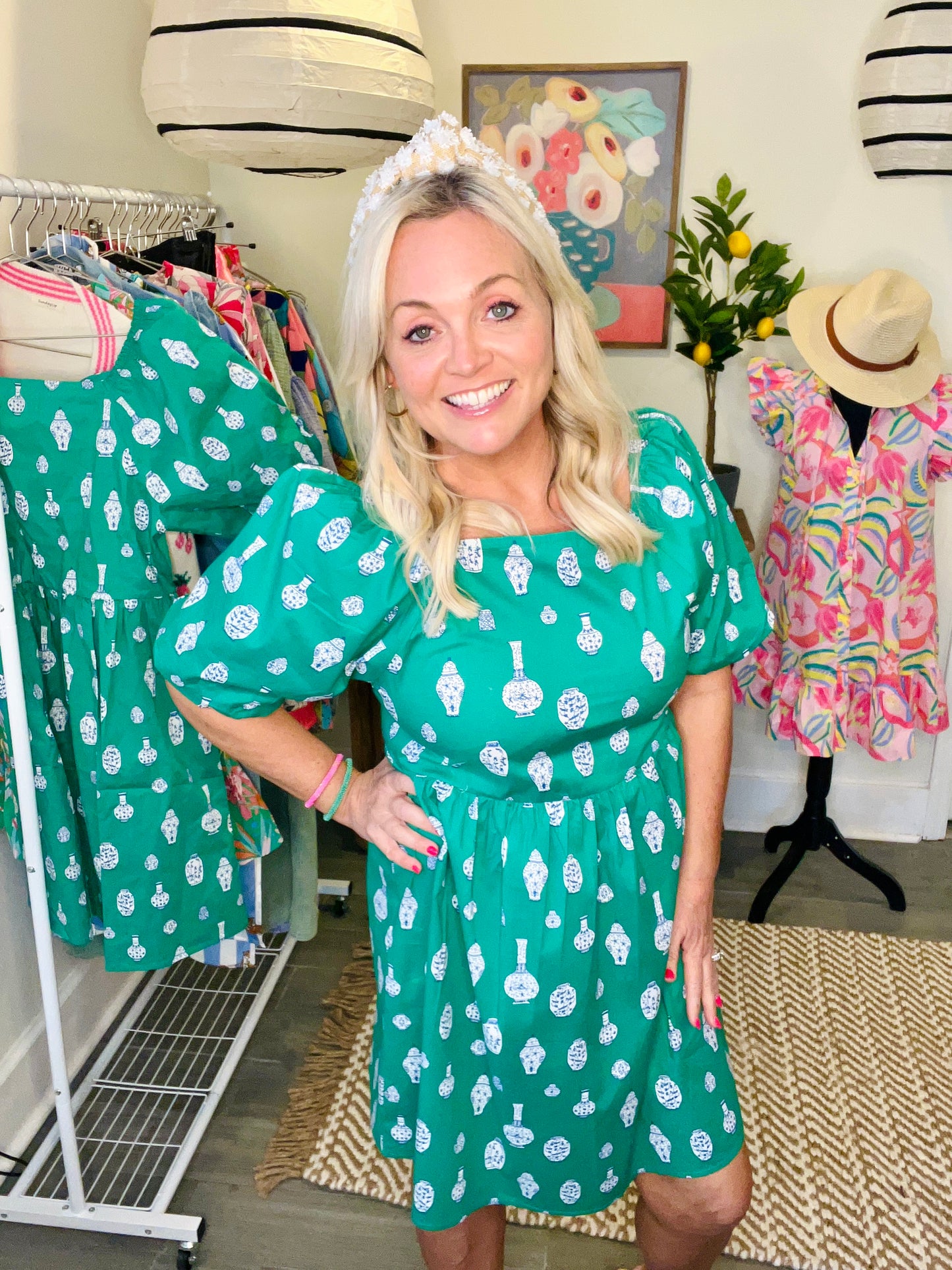 Kelly green ginger jar dress spring summer warehouse sale