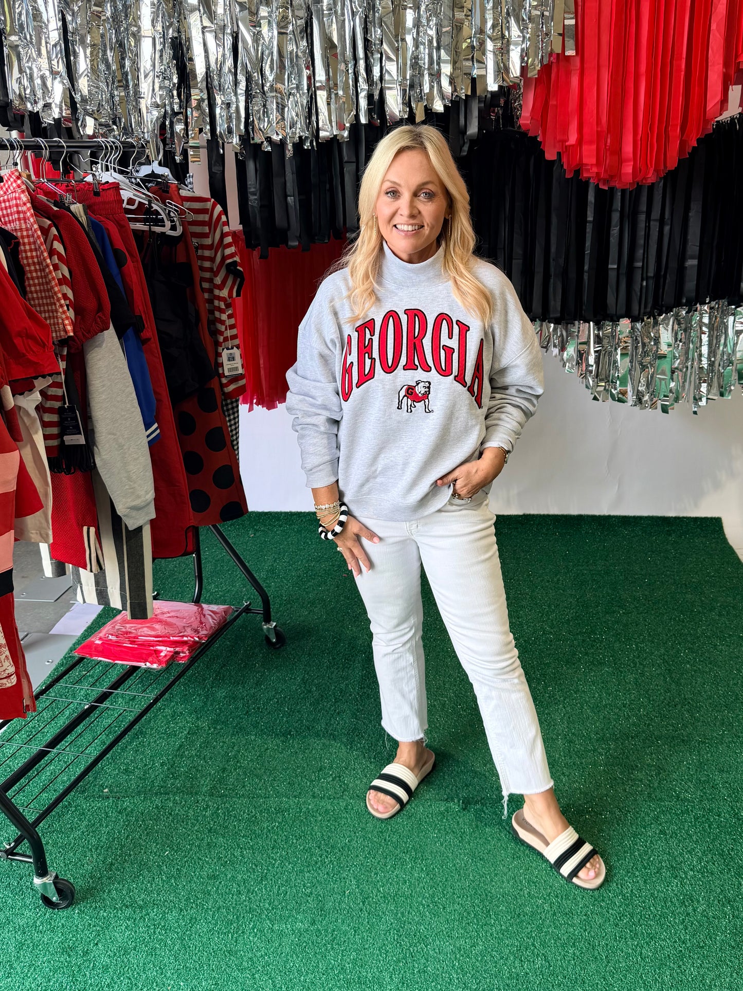 Mock neck licensed embroidered