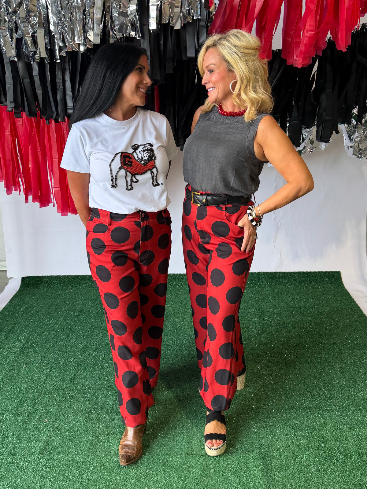Black and red polka dot pants