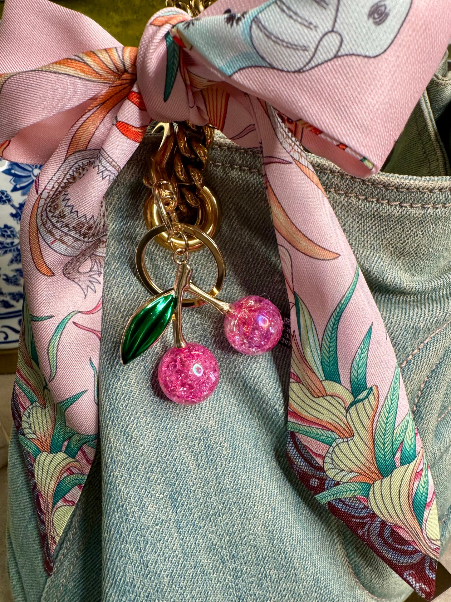 Cherry pink purse charm key chain