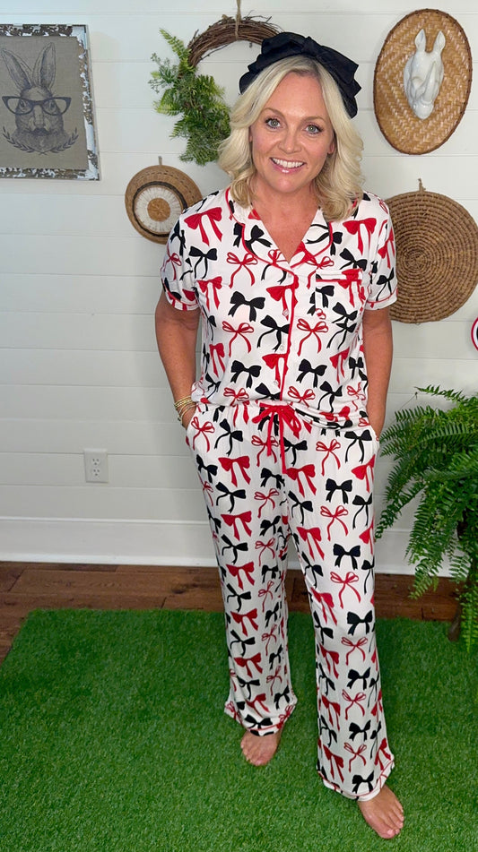 New Bow pajamas black and red so cute! Restocked!!