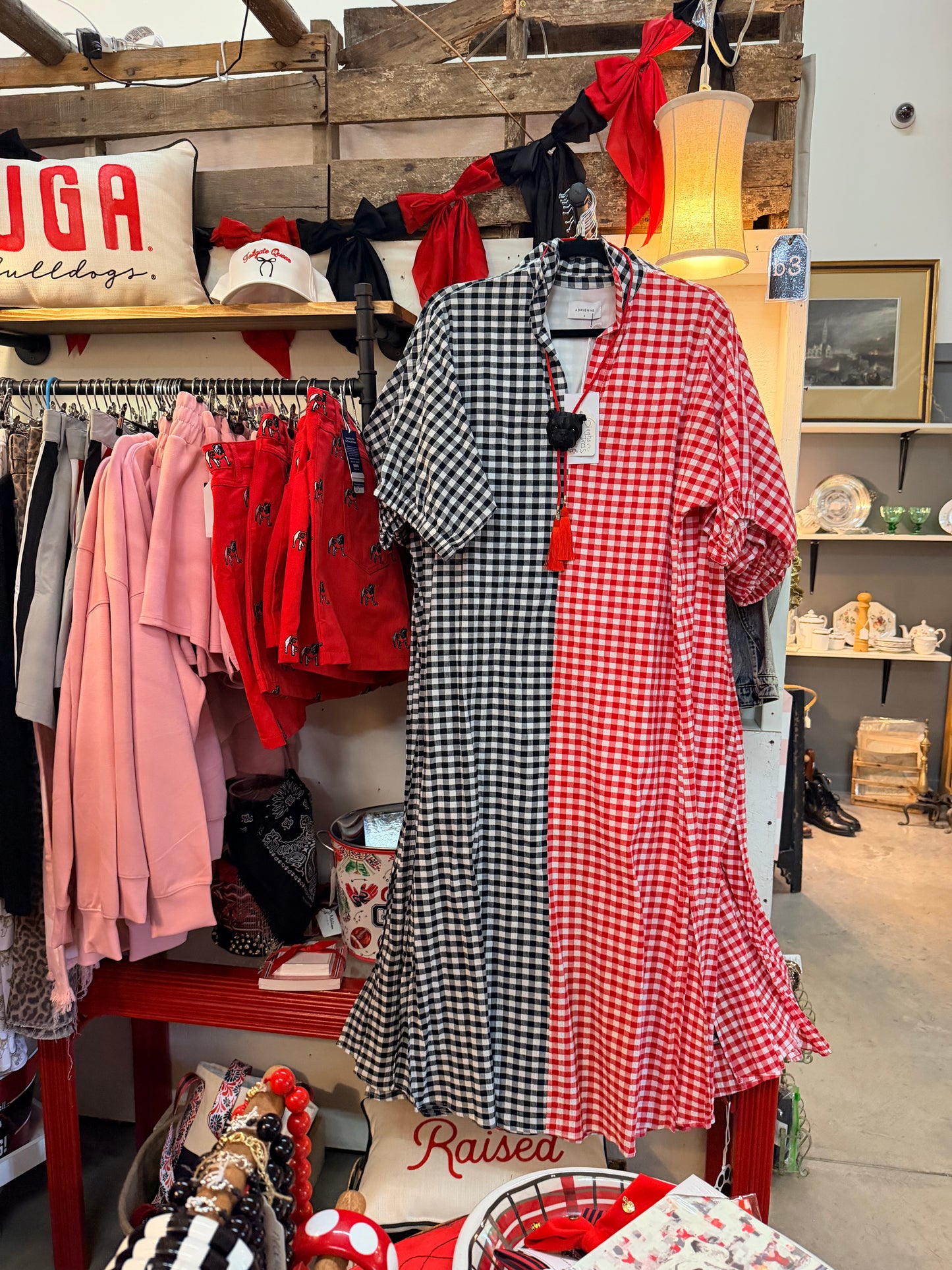 Gingham red and black maxi shirt dress