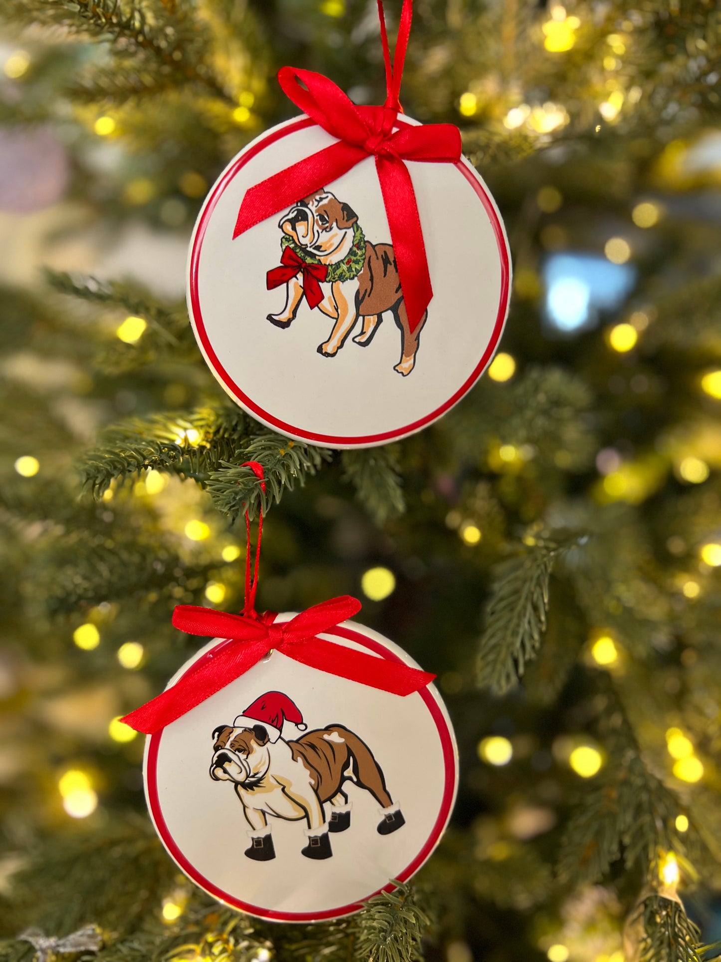 Dog with santa hat ornament