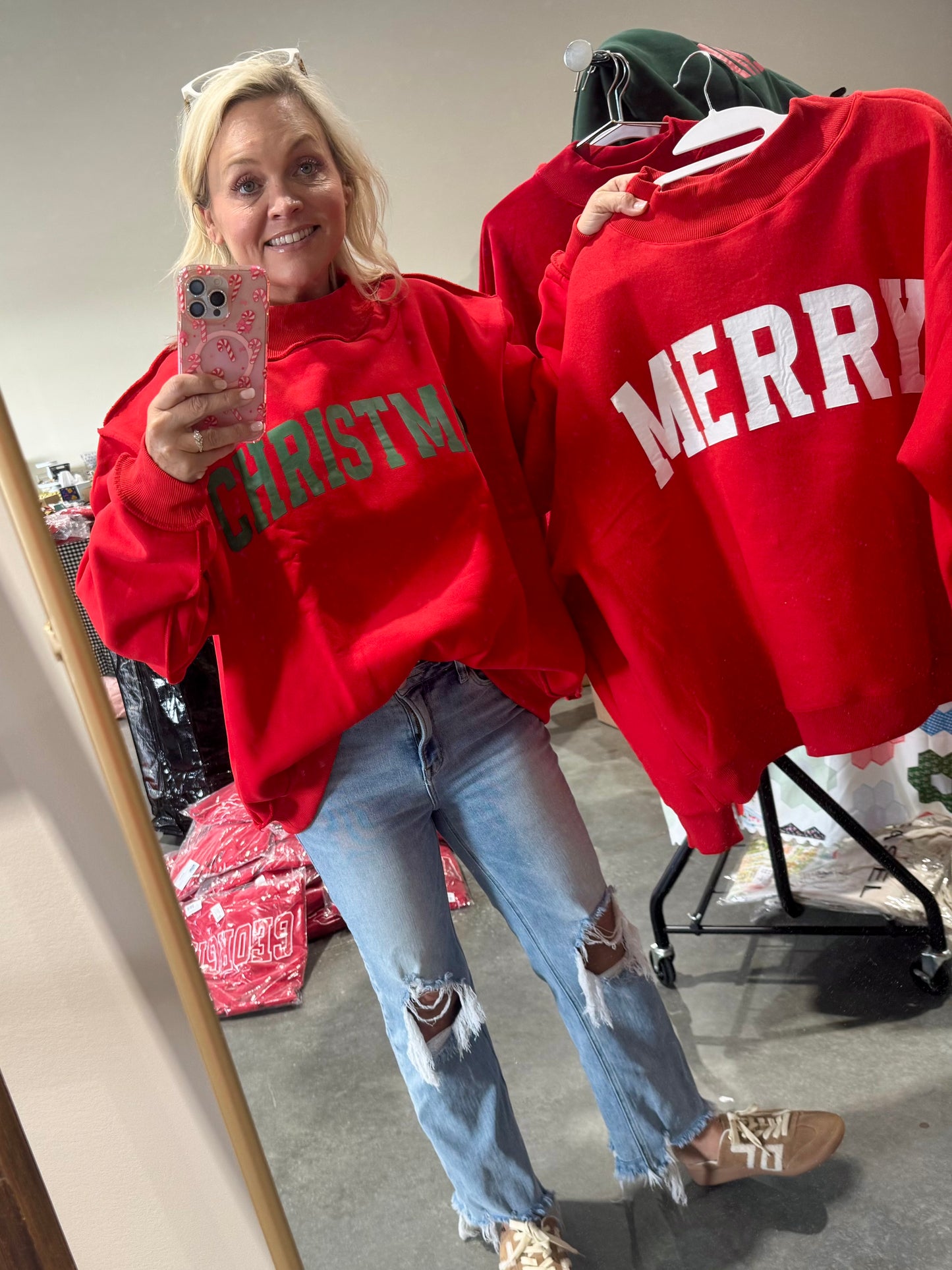 Mock neck red merry Christmas reversible story exclusive