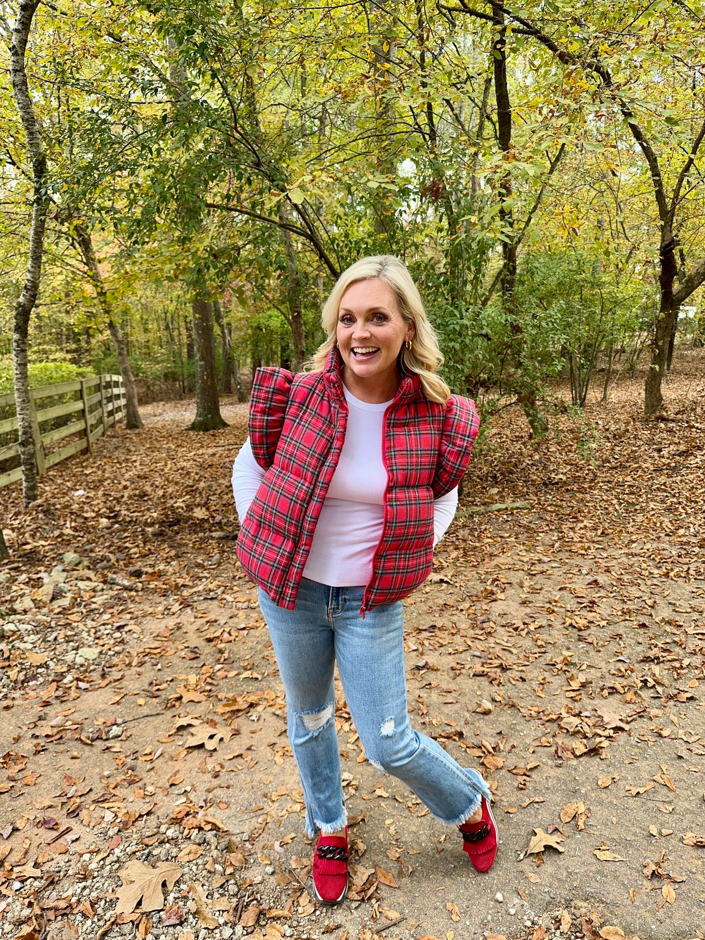 Plaid puffer vest with ruffle sleeves Christmas Winter marked down!