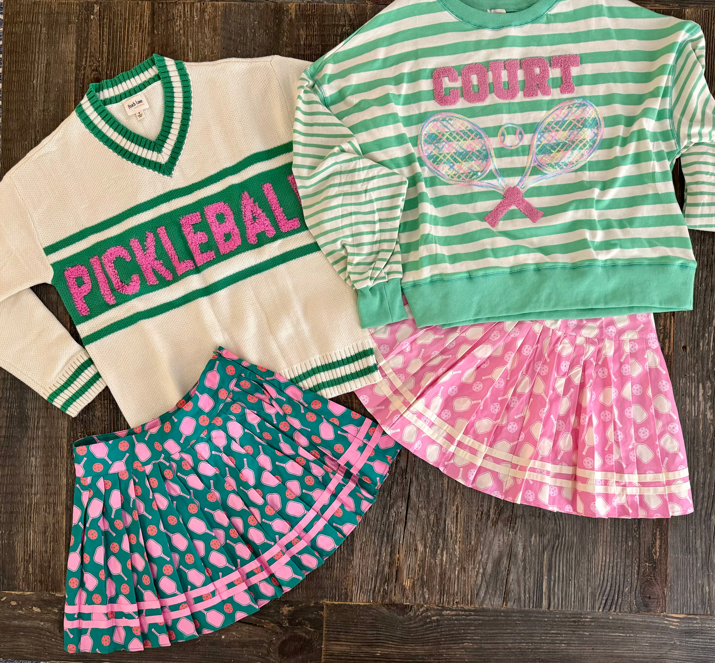 Pickleball skirt pink with cream rackets tennis