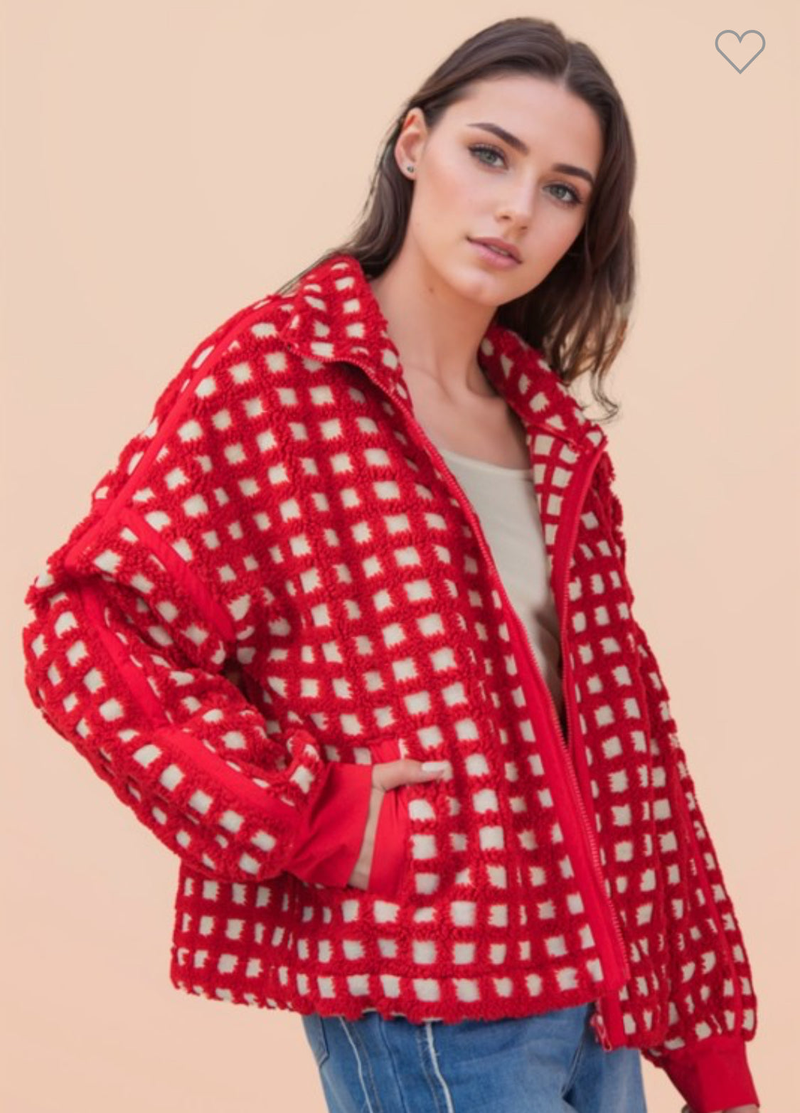 Fleece red checkered jacket Sherpa