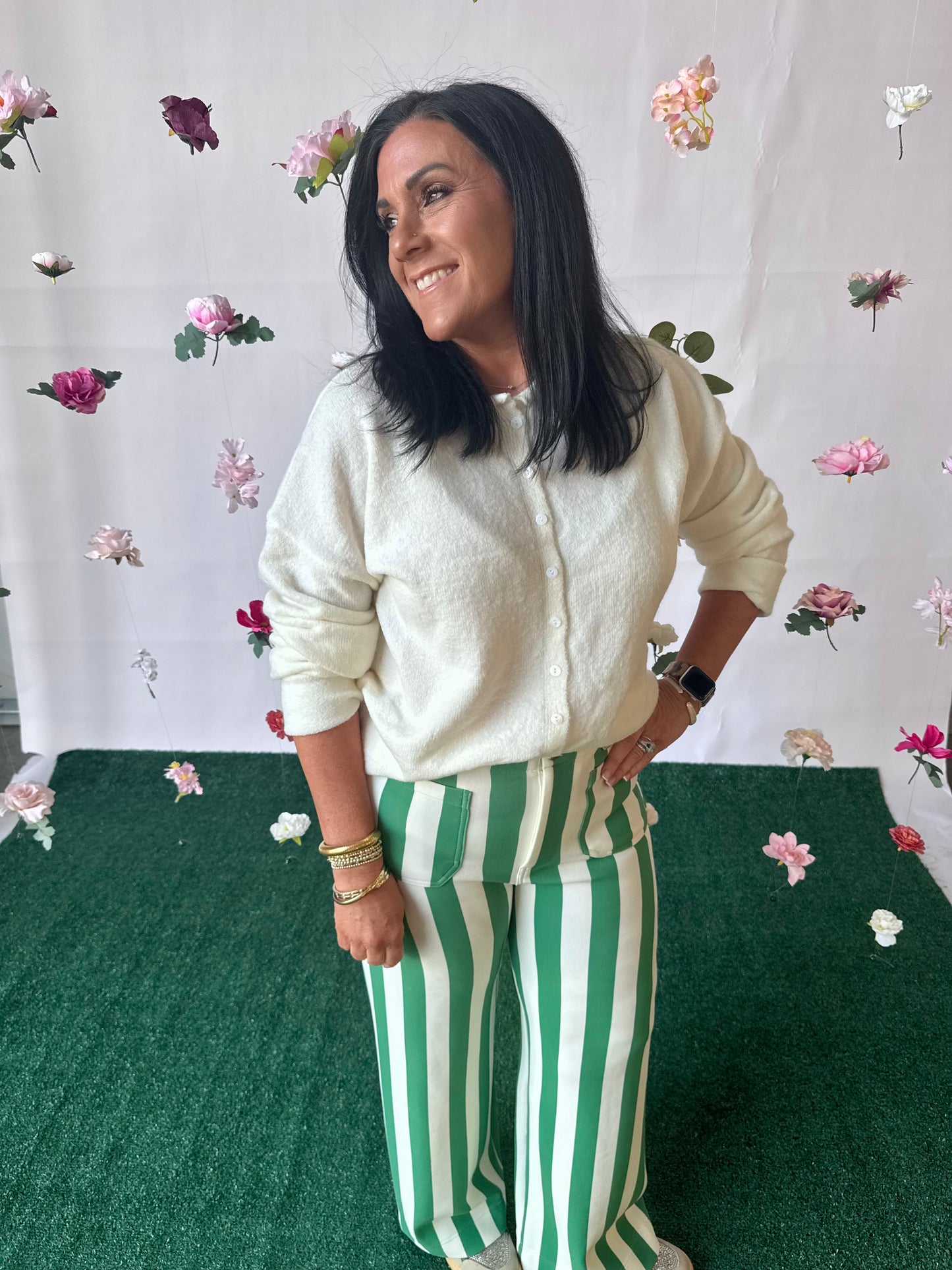 Green stripe pants