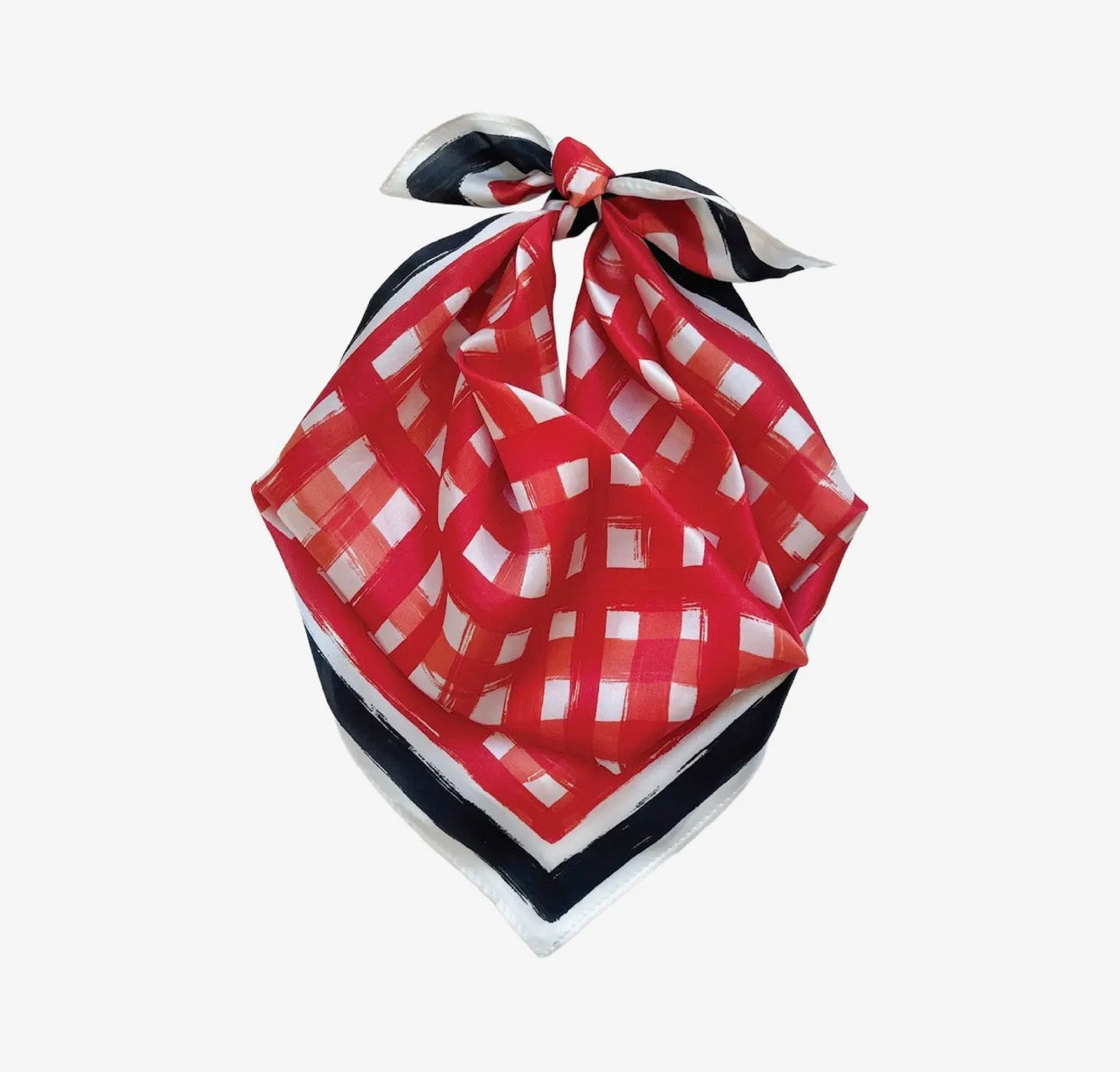 Scarf red and white checked with black boarder