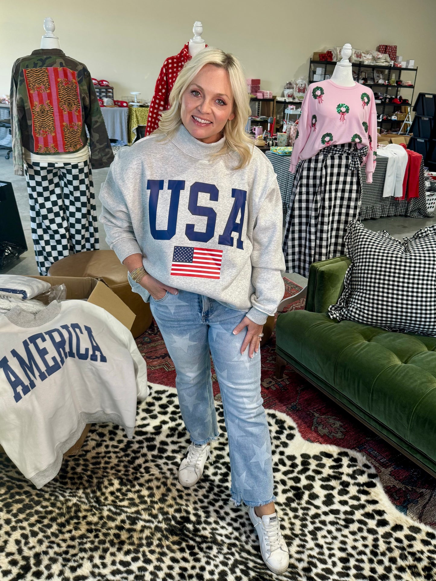 USA 🇺🇸 America reversible mock neck oversized gray