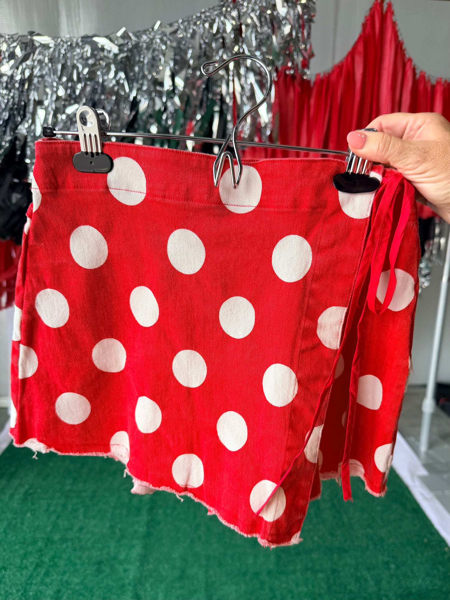 Game day Polka dot overlay wrap front skort red