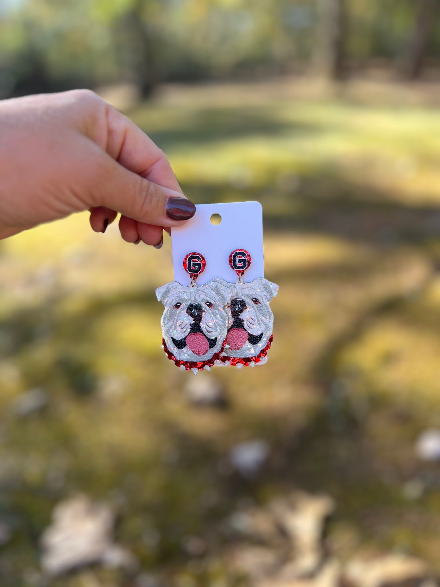 White dog earrings sparkly