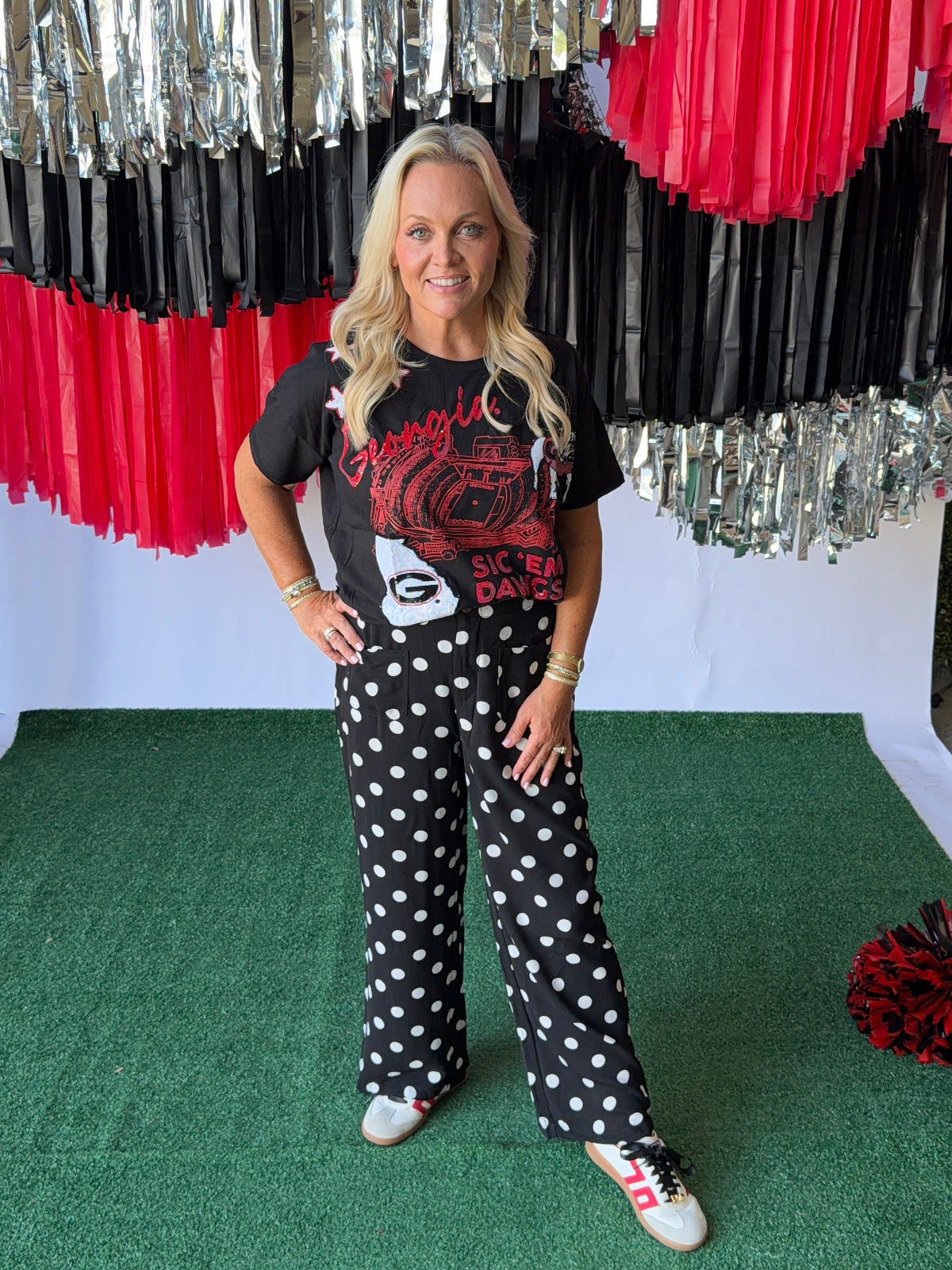Polka dot loose light weight pants black and white