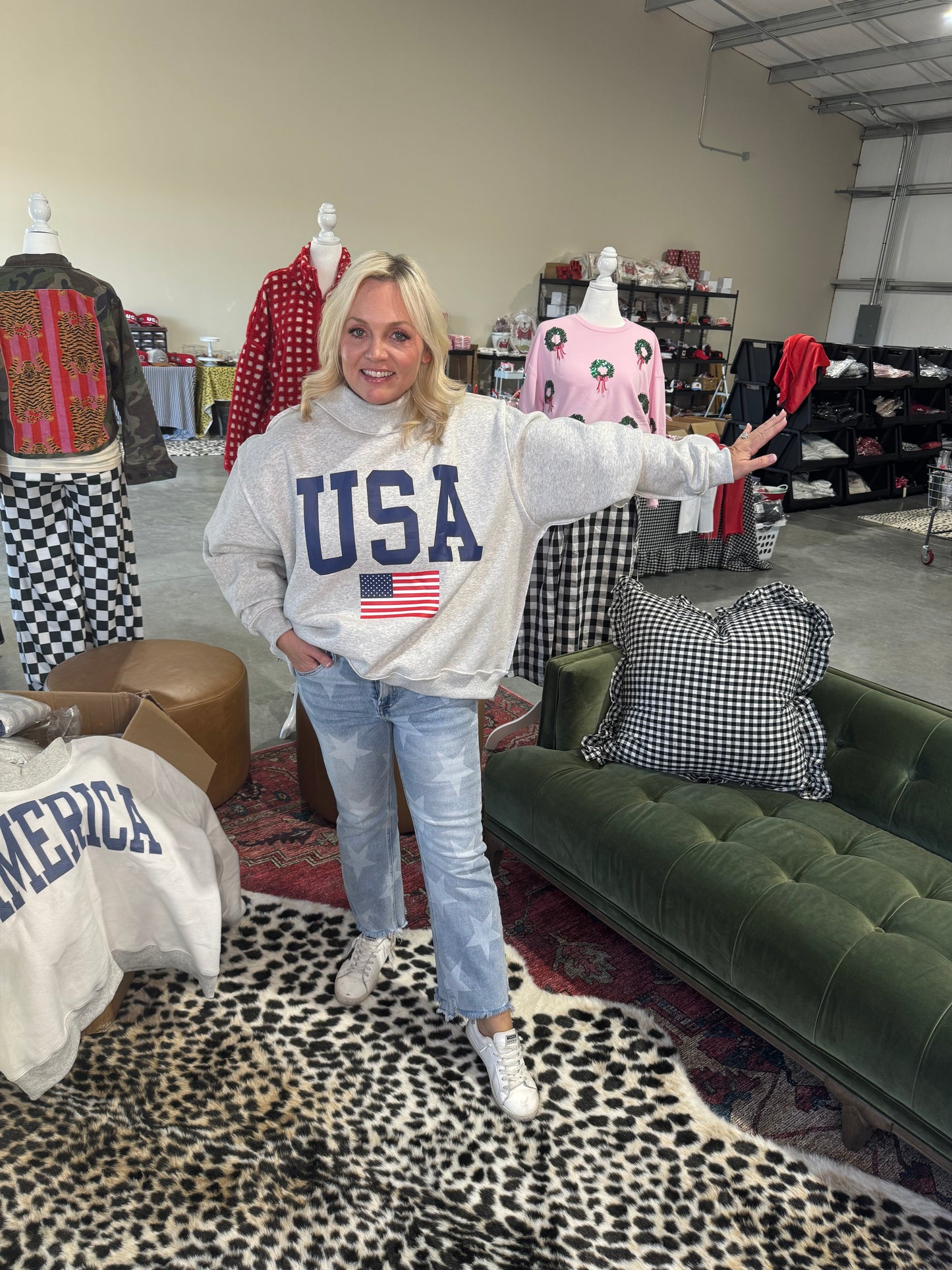 USA 🇺🇸 America reversible mock neck oversized gray