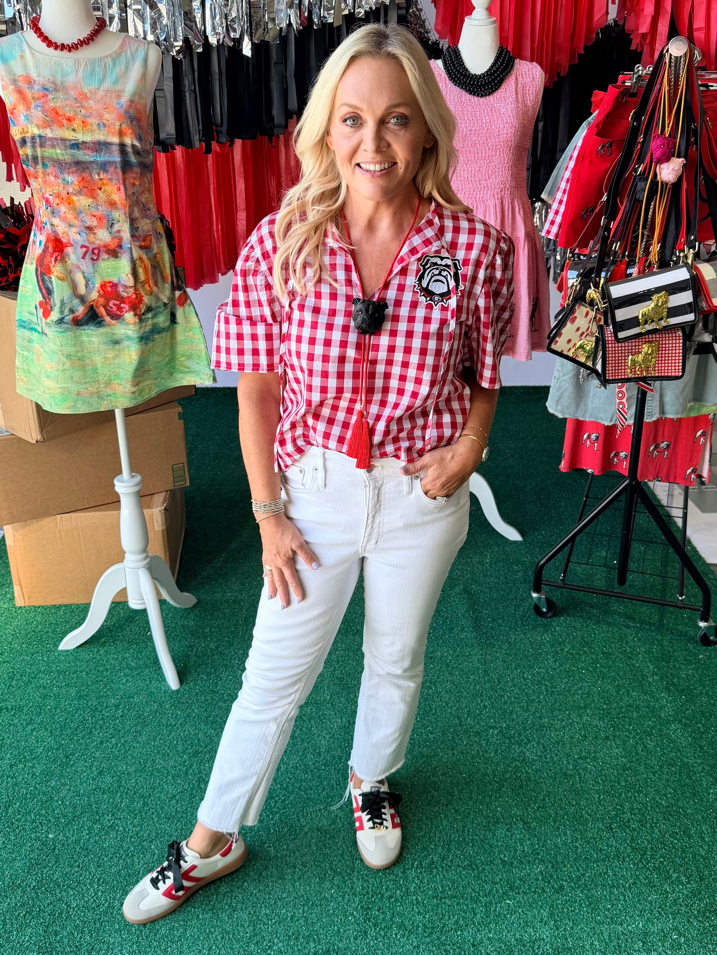 Gingham blouse with patch licensed