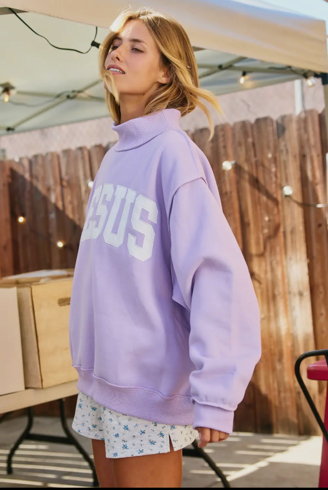 Lavender Jesus embroidered mock neck