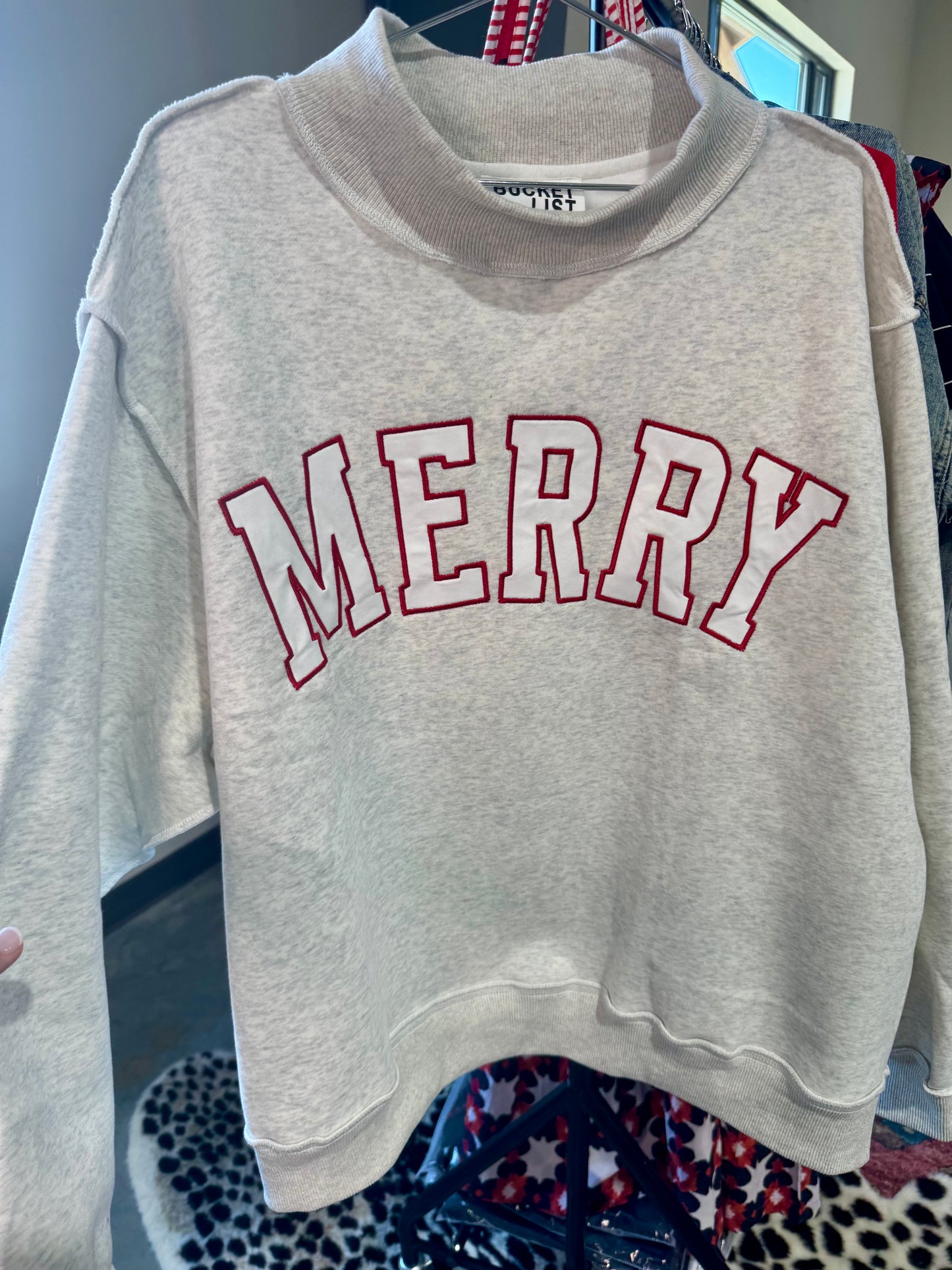 Oversized Merry mock neck  embroidered