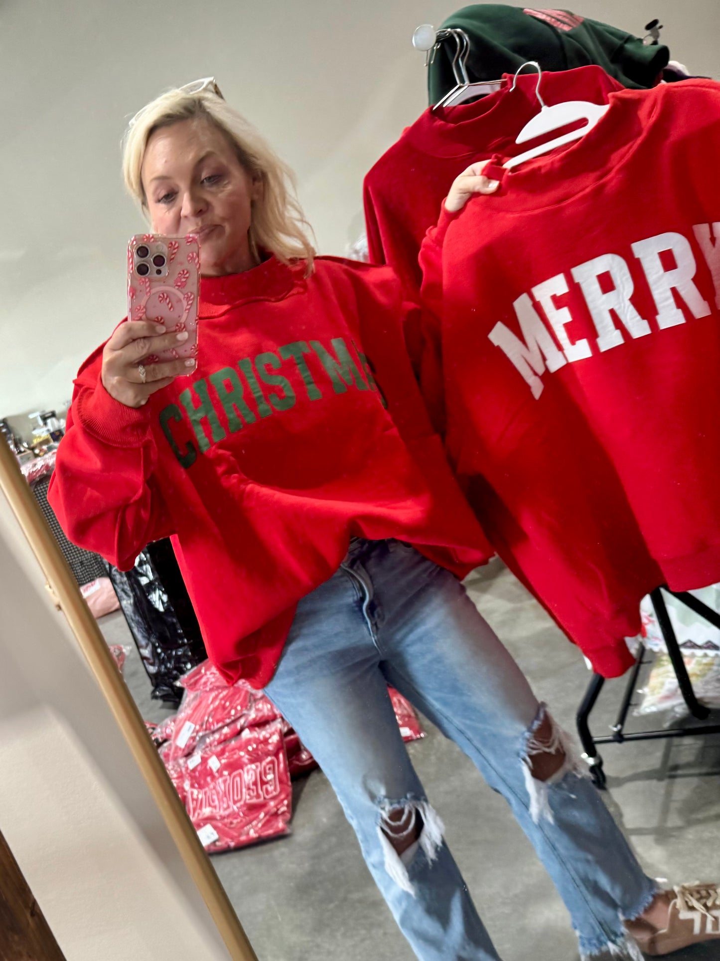 Mock neck red merry Christmas reversible story exclusive